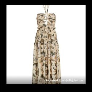 Ulla Johnson Strapless Floral Midi Dress in Mustard and Blue